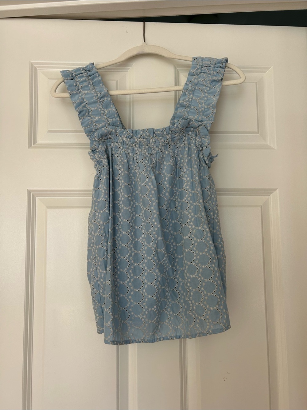 Aqua Light Blue Eyelet Smocked Tank Top